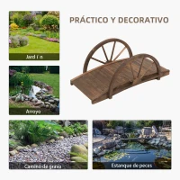 Outsunny Puente de Jardín de Madera 100x50x37 cm con Barandillas Puente de Arco para Decoración Patio Carga 150 kg Carbonizado(m-6)