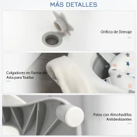 HOMCOM Bañera Plegable para Bebé Recién Nacido hasta 3 Años 81,5x50,5x23,5 cm con Tapón Termosensible Cojín Gris(m-4)