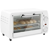 HOMCOM Mini Forno Elétrico 10 Litros 750W com Temperatura até 230 °C Temporizador 60 Minutos Bandeja e Grade 36,5x26x22 cm Branco(m-1)