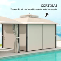 Outsunny Carpa de Exterior con Techo Doble Cenador con Mosquiteras y Cortinas para Jardín y Terraza 370x303x290 cm Beige(m-5)
