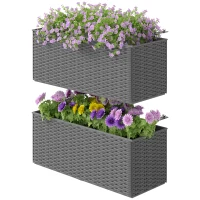 Outsunny Set of Two Rattan-Effect Planters - Grey(m-1)