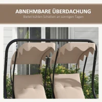 Outsunny Hollywoodschaukel Gartenschaukel, wetterbeständig,2 getrennte Size, 2 Getränkehalter, 170 cm x 136 cm x 170 cm, Beige(m-7)