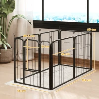 PawHut Six-Panel Dog Playpen with Door, for Small Dogs, Indoors, Outdoors, 60cm Tall, Black(m-3)
