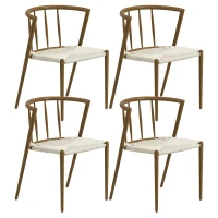 HOMCOM Conjunto de 4 Cadeiras de Sala de Estar com Assento em Corda de Papel Empilháveis Estilo Rústico 51x51x71 cm Carvalho(m-1)