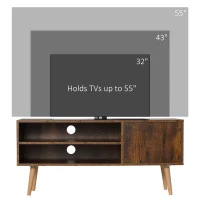HOMCOM TV Stand Cabinet up to 55 Inches, TV Unit with Single Door and Open Shelves, Cable Holes for Living Room, Bedroom, Brown(m-7)