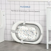 HOMCOM Bañera Plegable para Bebé Recién Nacido hasta 3 Años 81,5x50,5x23,5 cm con Tapón Termosensible Cojín Gris(m-6)