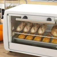 HOMCOM Mini Forno Elétrico 10 Litros 750W com Temperatura até 230 °C Temporizador 60 Minutos Bandeja e Grade 36,5x26x22 cm Branco(m-8)