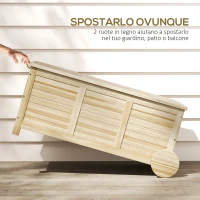 Outsunny Baule da Esterno 185L a 2 Ruote con Telo Interno e Coperchio, in Legno di Abete, 110x50x50 cm, color Legno(m-5)