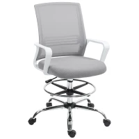 HOMCOM Draughtsman Chair, Mesh Drafting Chair, Ergonomic Office Chair with Lumbar Support, Adjustable Foot Ring, Grey(m-10)