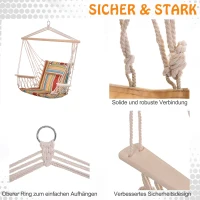 Outsunny Hängesessel Hängeschaukel mit Querstrebe und Kissen Deckenhaken Gestell Hängestuhl bis 100kg belastbar Hängesitz für Indoor Outdoor Garten Terrasse Mehrfarbig(m-5)