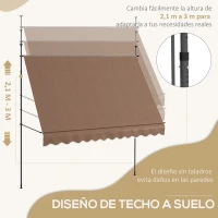 Outsunny Toldo Manual Retráctil con Manivela 300x120x210-300 cm con Altura Ajustable Impermeable y Anti-UV Café(m-4)