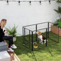 PawHut Six-Panel Dog Playpen with Door, for Medium Dogs, Indoors, Outdoors, 80cm Tall, Black(m-8)