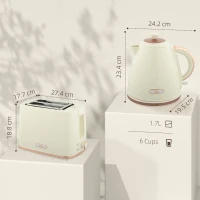 HOMCOM 1.7L 3000W Fast Boil Kettle & 2 Slice Toaster Set, Kettle and Toaster Set with Auto Shut Off, Browning Controls, Beige(m-3)