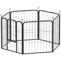 PawHut Six-Panel Dog Playpen with Door, for Small Dogs, Indoors, Outdoors, 60cm Tall, Black(m-11)