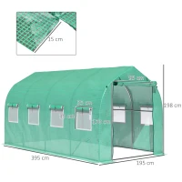 Outsunny Estufa tipo Túnel 4x2x2 m Estufa de Exterior com 8 Janelas de Malha e Porta Estufa de Cultivos para Pátio Jardim Verde(m-3)