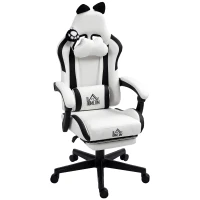 HOMCOM Cadeira Gaming com Orelhas Cadeira Gamer Reclinável com Altura Ajustável e Suporte Lombar 65x62x116-124 cm Branco(m-11)