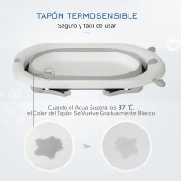 HOMCOM Bañera Plegable para Bebé Recién Nacido hasta 3 Años 81,5x50,5x23,5 cm con Tapón Termosensible Cojín Gris(m-8)
