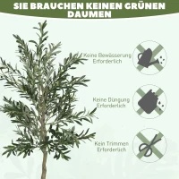 HOMCOM Kunstpflanze, Künstlicher Olivenbaum, 180 cm, 900 Blätter, 40 Oliven, stabiler Blumentopf, Dekorationspflanze, Grün(m-7)