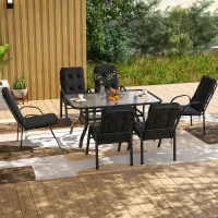 Outsunny Seven-Piece Garden Dining Set with Cushions - Black(m-2)