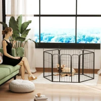 PawHut Six-Panel Dog Playpen with Door, for Small Dogs, Indoors, Outdoors, 60cm Tall, Black(m-10)