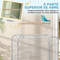 PawHut Gaiola para Pássaros Gaiola para Papagaios com Rodas Poleiros Comedouro e Bandeja Amovível 79x73x146 cm Cinza Claro(m-4)