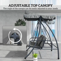 Outsunny Outdoor 2-in-1 Swing Chair Lounger 3 Seater Garden Swing Seat Bed Convertible Tilt Canopy W/ Cushion, Light Grey(m-4)