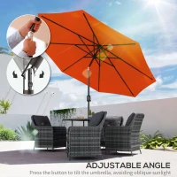 Outsunny 3 m Garden Parasol Umbrellas, Outdoor Sun Shade with 8 Ribs, Tilt and Crank Handle for Balcony, Bench, Garden, Orange(m-6)