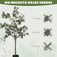 HOMCOM Planta Artificial Decorativa de 120 cm Eucaliptus Sintético con 230 Hojas en Maceta para Interior Verde(m-7)