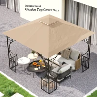 Outsunny 3x3(m) Replacement Gazebo Canopy, Double Tier Roof Top for Garden, Patio, Outdoor, Khaki (TOP ONLY)(m-7)