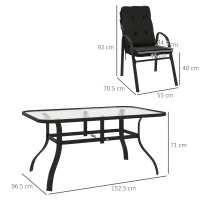 Outsunny Seven-Piece Garden Dining Set with Cushions - Black(m-3)