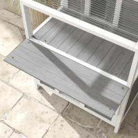 PawHut Casa para Gatos de Madeira 64x87x76 cm de 2 Níveis com Teto Asfáltico Janela e Porta com Cortina 64x87x76 cm Cinza Claro(m-8)