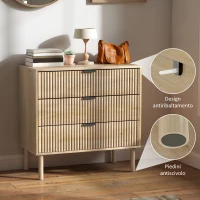 HOMCOM Cassettiera 3 Cassetti in Legno per Camera e Ingresso Stile Nordico, 80x40x77.5 cm, Rovere(m-6)