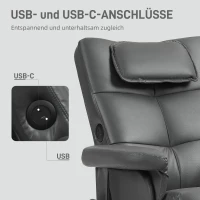 HOMCOM /Massagesessel mit Hocker, verstellbare Lehne, USB-Ladeport, Lederoptik, bis 150 kg, Dunkelgrau(m-7)