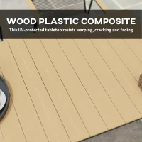 Outsunny 6 Seater Garden Dining Set with Soft Cushions, Rattan Backrest, Rectangular Plastic Top, Garden Furniture Set, Outdoor Dining Table and Chairs for Patio, Balcony, Poolside, Nature Wood Finish(m-5)