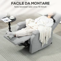 HOMCOM Poltrona Reclinabile Manualmente a 60° Extra Imbottita in Tessuto con Poggiapiedi, Grigio(m-7)