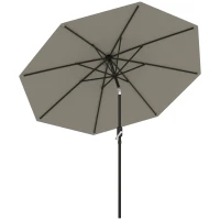 Outsunny 2.6M Garden Parasol Umbrella with Tilt and Crank, Outdoor Sun Parasol Sunshade Shelter with Aluminium Frame, Light Grey(m-1)
