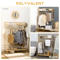 HOMCOM Portant à vêtements penderie porte-manteau avec 2 étagères 2 crochets et 1 barre de suspension en bambou(m-6)