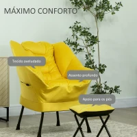 HOMCOM Poltrona Sala de Estar com Apoio para os Pés Poltrona Relax para Leitura com Bolsos Laterais 80x78x100 cm Amarelo(m-4)