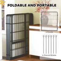 PawHut Six-Panel Dog Playpen with Door, for Medium Dogs, Indoors, Outdoors, 80cm Tall, Black(m-6)