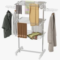 HOMCOM 3-Tier Clothes Airer, Stainless Steel Foldable Clothes Drying Rack with Wheels and Wings, Indoor and Outdoor, Easy Assembly, 142 x 55 x 152cm, White(m-11)