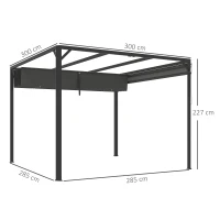Outsunny 3 x 3m Aluminium Pergola, with Retractable Roof and Wall - Dark Grey(m-3)