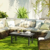 Outsunny Metal Garden Coffee Table, Outdoor Side Table with SPC Woodgrain Tabletop for Outside, Garden, Balcony, Porch, 100 x 53 x 46cm, Grey Wood Effect(m-7)