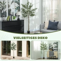 HOMCOM Sztuczna Roślina, Sztuczne Drzewo Oliwne, 180 cm, 900 Liści, 40 Owoców, Stabilna Doniczka, Dekoracyjna Roślina, Zielona(m-8)