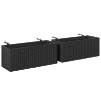Outsunny Set of Two Rattan-Effect Planters - Black(m-11)