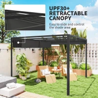 Outsunny 3 x 3m Aluminium Pergola, with Retractable Roof and Wall - Dark Grey(m-4)