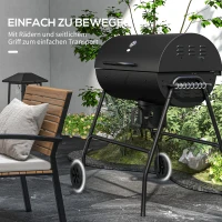 Outsunny Holzkohlegrill aus Metall BBQ Smoker mit Deckel Thermometer Räder Grillwagen 95x71,5x102 cm Schwarz(m-7)
