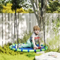 AIYAPLAY Columpio Infantil Redondo de 100 cm para Jardín con Altura Ajustable y Soporte de 150 kg Ø100x180 cm Azul y Verde(m-9)