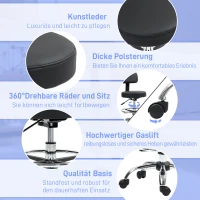 HOMCOM Bürostuhl, Kompakter Drehstuhl, höhenverstellbar, mit Fußstütze, 360° drehbar, Kunstleder, Metall, Schwarz(m-5)