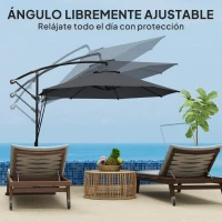 Outsunny Parasol de Jardín Excéntrico Sombrilla con Funda para Sombrilla Protección UV 50+ y Base Cruzada Ø290x243 cm Gris Oscuro(m-6)