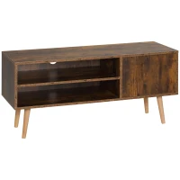HOMCOM TV Stand Cabinet up to 55 Inches, TV Unit with Single Door and Open Shelves, Cable Holes for Living Room, Bedroom, Brown(m-11)